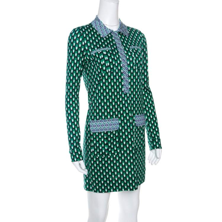 Pre Owned Diane Von Furstenberg Multicolor Printed Silk Jersey Denny Shirt Dress S