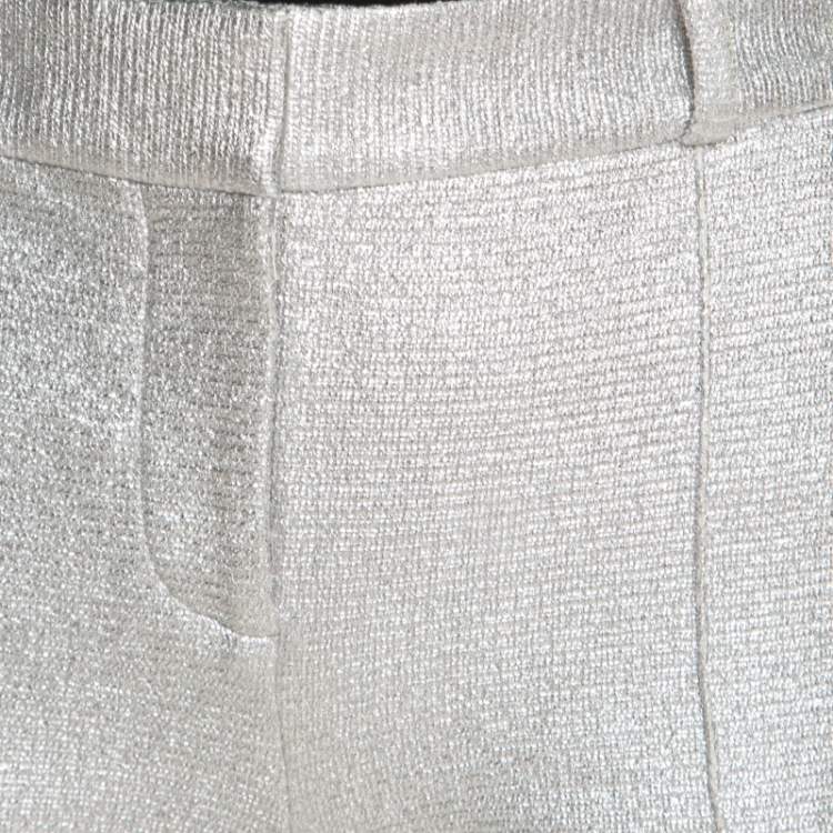 Pre Owned Diane von Furstenberg Metallic Silver Silk Lined New Boymuda Shorts S