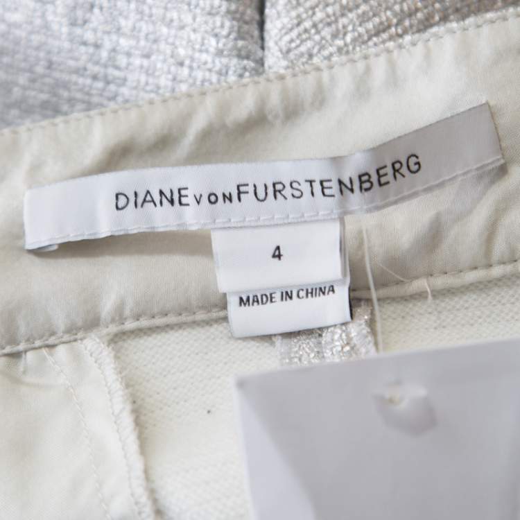 Pre Owned Diane von Furstenberg Metallic Silver Silk Lined New Boymuda Shorts S