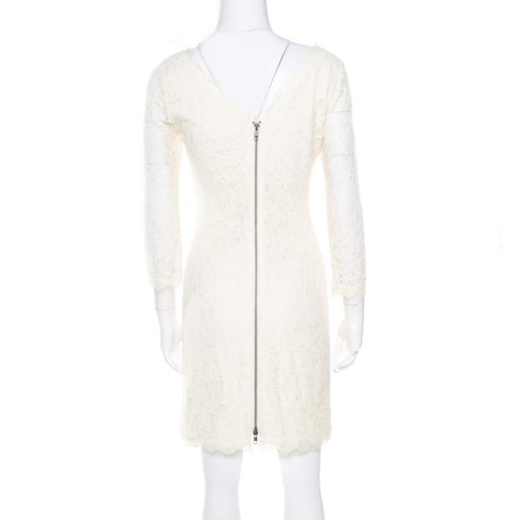 Pre Owned Diane Von Furstenberg Cream Long Sleeve Zarita Lace Dress S