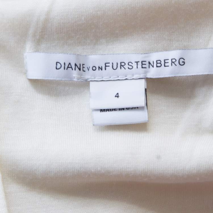 Pre Owned Diane Von Furstenberg Cream Long Sleeve Zarita Lace Dress S