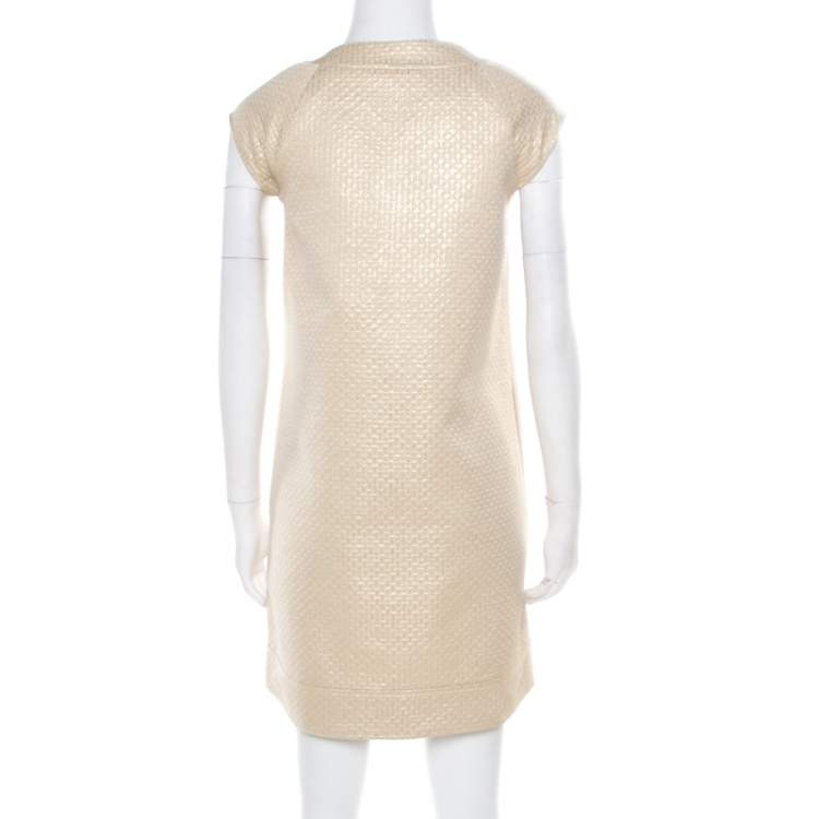 Pre Owned Diane Von Furstenberg Gold Jacquard Inverted Pleat Detail Ayuka Dress S