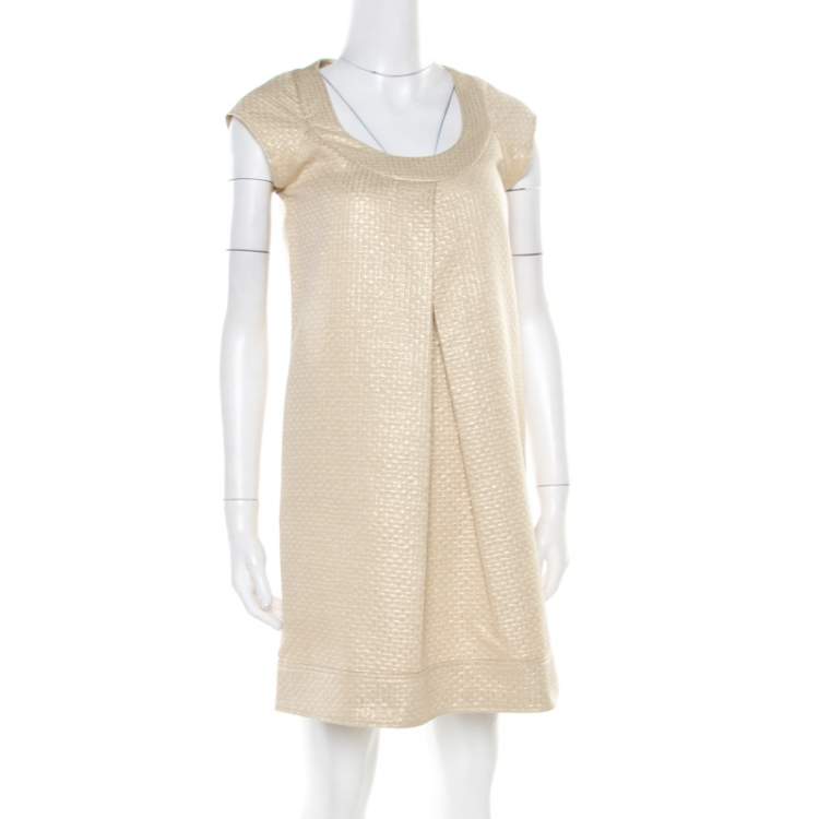 Pre Owned Diane Von Furstenberg Gold Jacquard Inverted Pleat Detail Ayuka Dress S