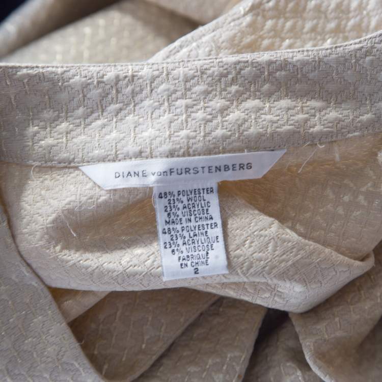 Pre Owned Diane Von Furstenberg Gold Jacquard Inverted Pleat Detail Ayuka Dress S