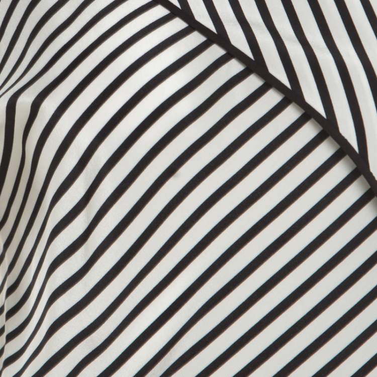 Pre Owned Diane Von Furstenberg Monochrome Alsen Stripe Silk One Shoulder Top L