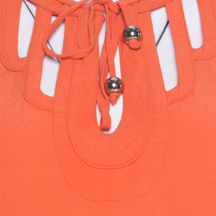 Pre Owned Diane Von Furstenberg Orange Long Sleeve Kea Dress M