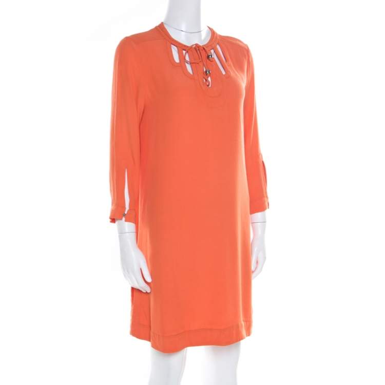 Pre Owned Diane Von Furstenberg Orange Long Sleeve Kea Dress M