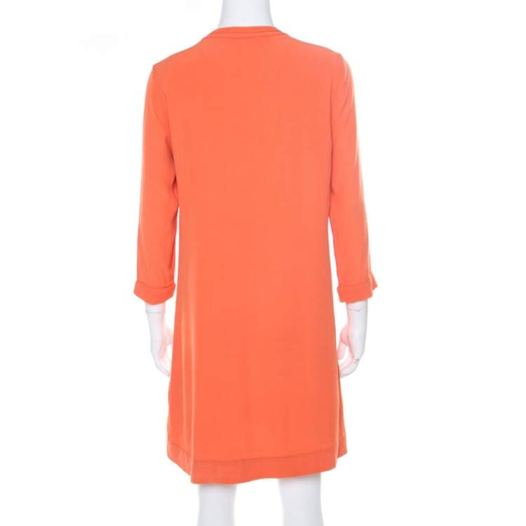 Pre Owned Diane Von Furstenberg Orange Long Sleeve Kea Dress M