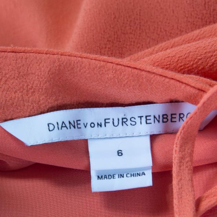 Pre Owned Diane Von Furstenberg Orange Long Sleeve Kea Dress M