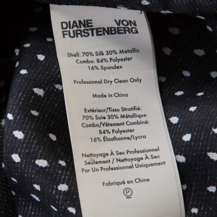 Pre Owned Diane Von Furstenberg Monochrome Metallic Polka Dot Long Sleeve Top S