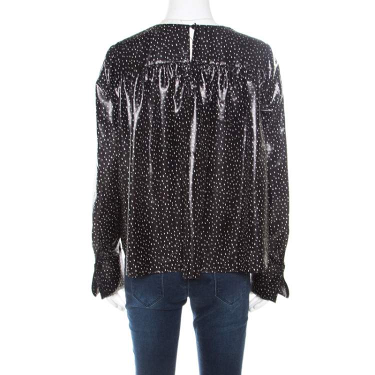 Pre Owned Diane Von Furstenberg Monochrome Metallic Polka Dot Long Sleeve Top S