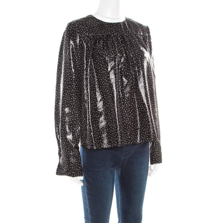 Pre Owned Diane Von Furstenberg Monochrome Metallic Polka Dot Long Sleeve Top S