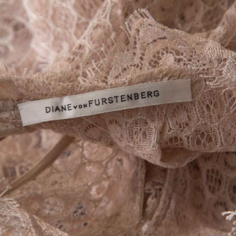 Pre Owned Diane Von Furstenberg Beige Floral Lace Ruffle Trim Sleeveless Olvida Top S