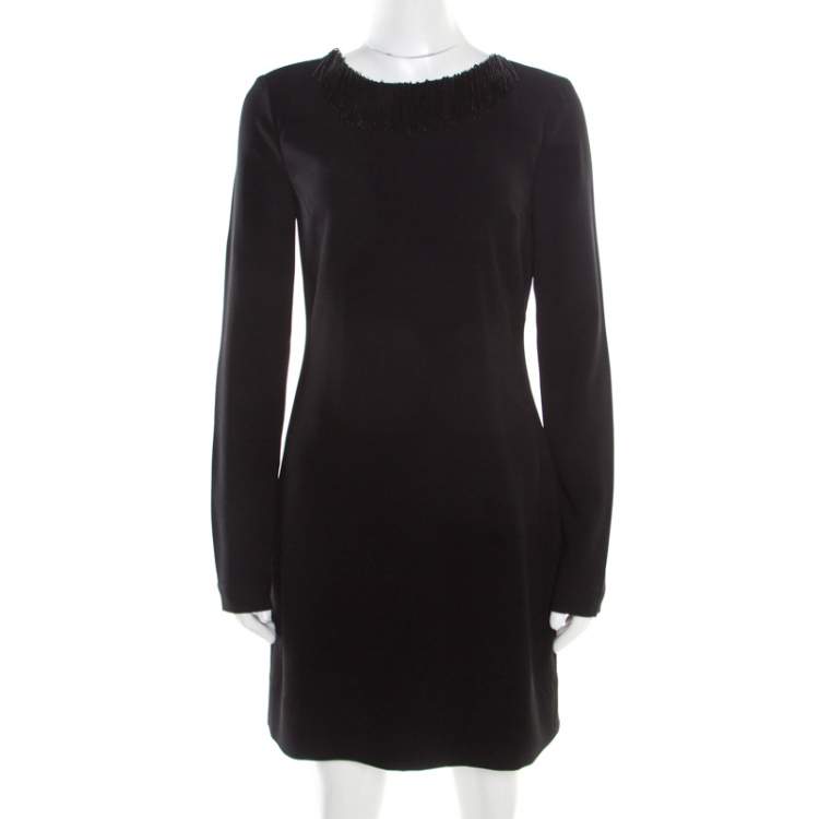 Pre Owned Diane von Furstenberg Black Fringe Embellished Lace Back Detail Margherita Dress M