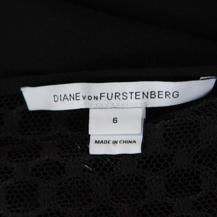 Pre Owned Diane von Furstenberg Black Fringe Embellished Lace Back Detail Margherita Dress M