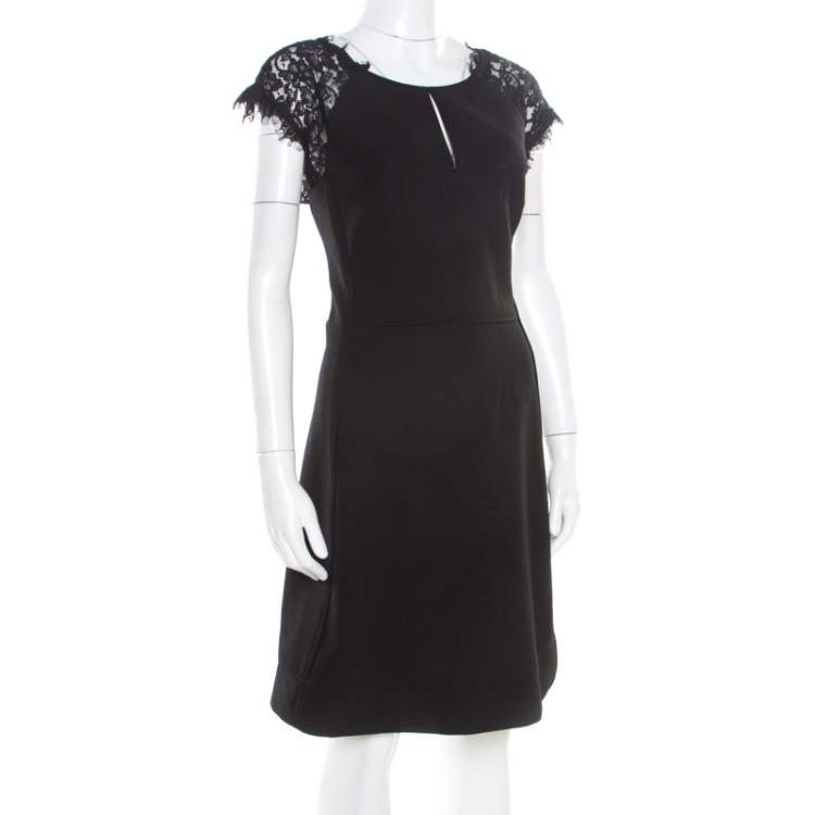 Pre Owned Diane von Furstenberg Black Floral Lace Bodice Detail Maddie Dress L