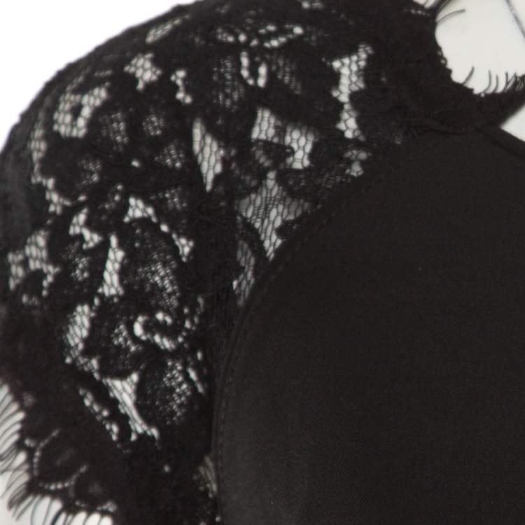 Pre Owned Diane von Furstenberg Black Floral Lace Bodice Detail Maddie Dress L