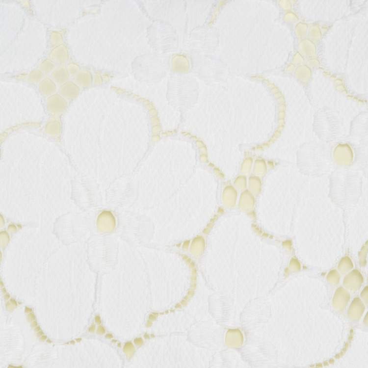 Pre Owned Diane Von Furstenberg White and Lime Floral Lace Sleeveless Clydeena Dress M