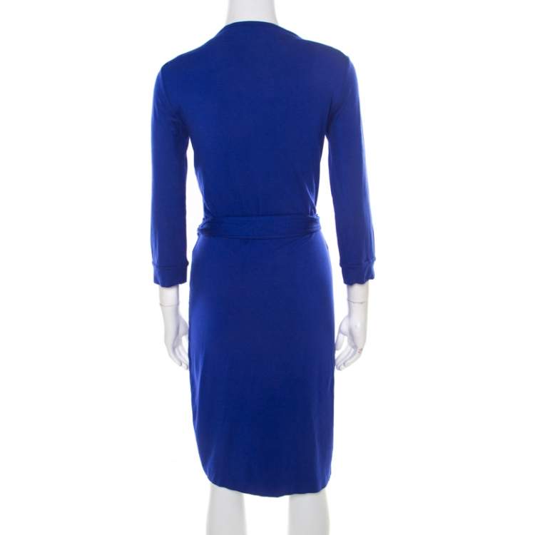 Pre Owned Diane von Furstenberg Cobalt Blue Jersey New Julian Wrap Dress M