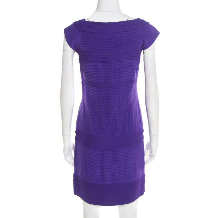 Pre Owned Diane von Furstenberg Purple Pleated Silk Square Neck Merle Dress S