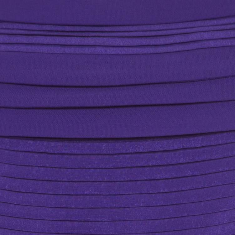 Pre Owned Diane von Furstenberg Purple Pleated Silk Square Neck Merle Dress S