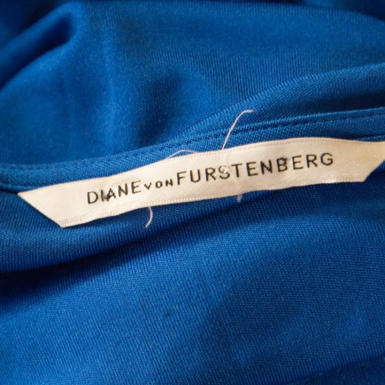 Pre Owned Diane Von Furstenberg Cobalt Blue Silk Jersey Belted Tuvallu Kaftan Dress M