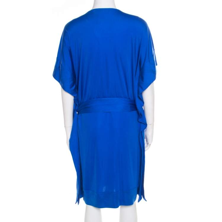 Pre Owned Diane Von Furstenberg Cobalt Blue Silk Jersey Belted Tuvallu Kaftan Dress M