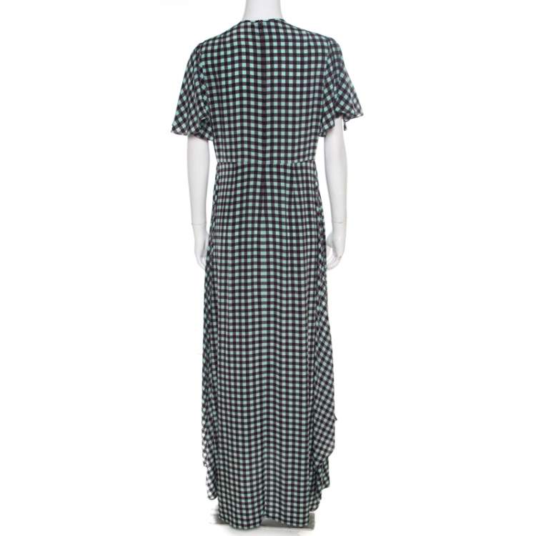 Pre Owned Diane von Furstenberg Multicolor Gingham Checked Silk Maxi Dress M