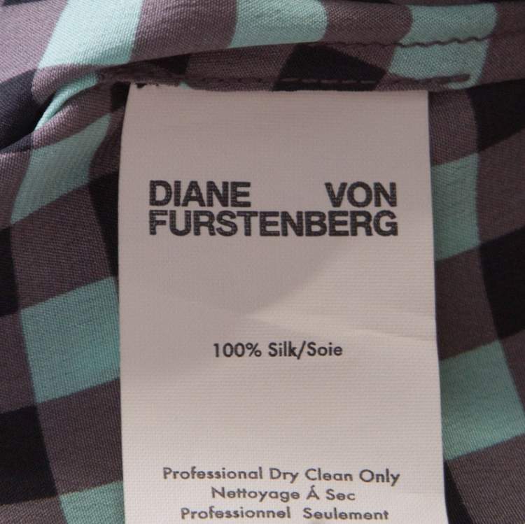 Pre Owned Diane von Furstenberg Multicolor Gingham Checked Silk Maxi Dress M