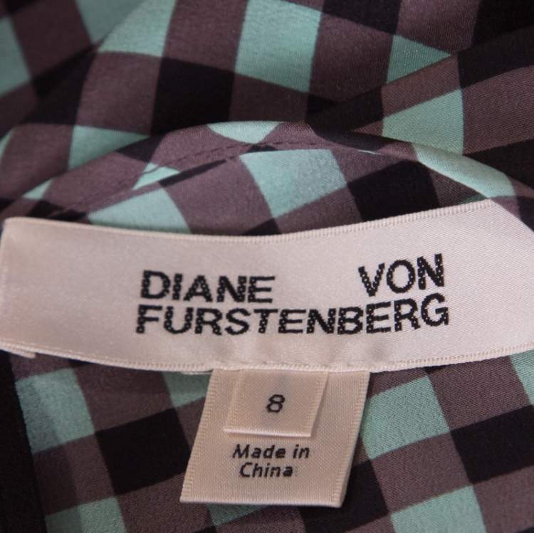 Pre Owned Diane von Furstenberg Multicolor Gingham Checked Silk Maxi Dress M