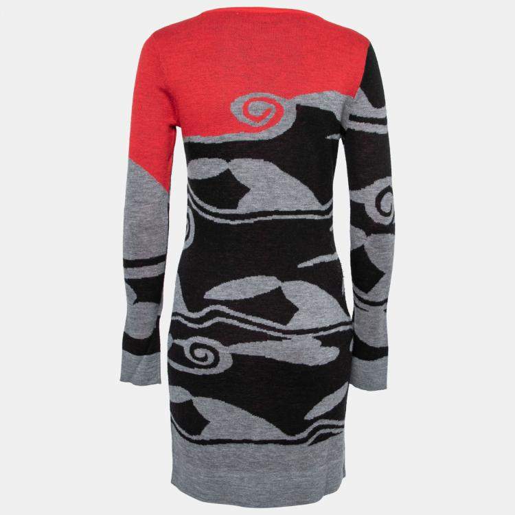 Pre Owned Diane von Furstenberg Multicolor Intarsia Cloud Patterned Wool Sweater Dress S