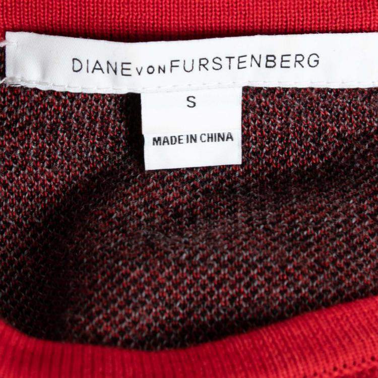 Pre Owned Diane von Furstenberg Multicolor Intarsia Cloud Patterned Wool Sweater Dress S