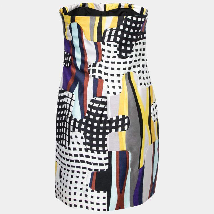 مملوكة مسبقًا Diane Von Furstenberg Multicolor Optic Plaid Print Maria Strapless Mini Dress S