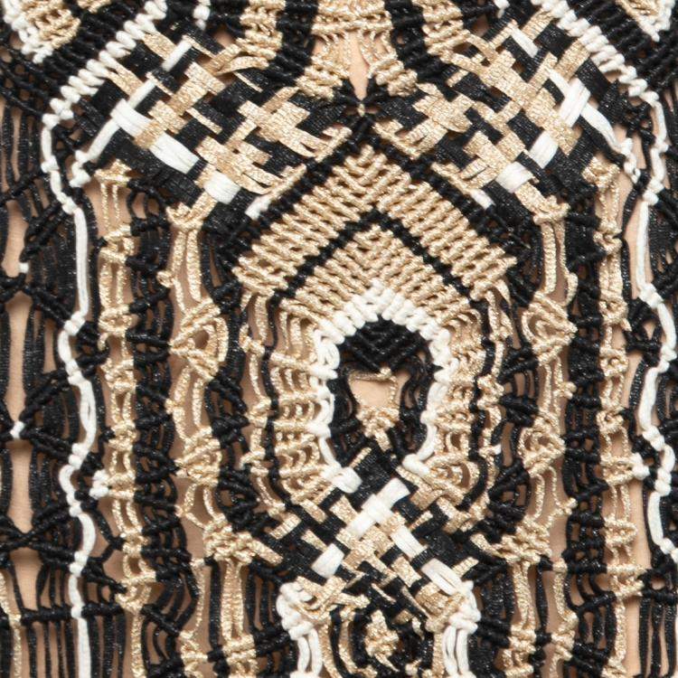Pre Owned Diane Von Furstenberg Metallic Macramé Lace Sleeveless Neapoli Dress M