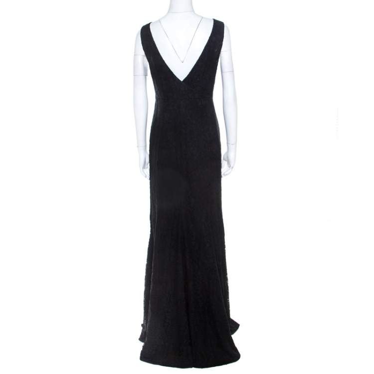 مملوكة مسبقًا Diane Von Furstenberg Black Lace Open Back Evangelina Gown M 