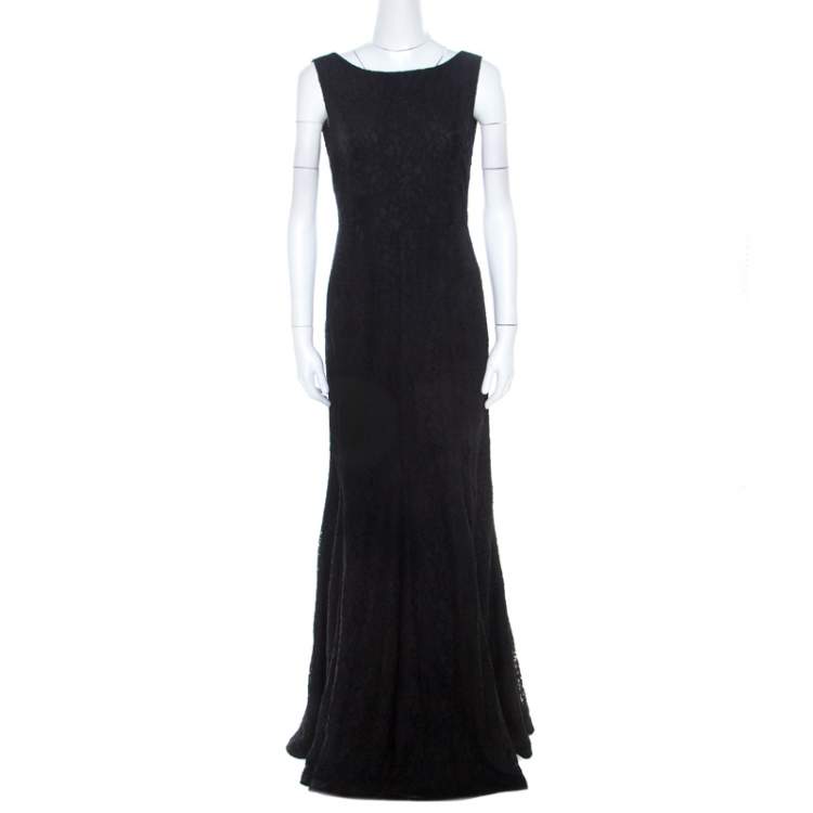 مملوكة مسبقًا Diane Von Furstenberg Black Lace Open Back Evangelina Gown M 