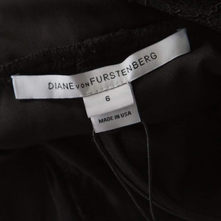 مملوكة مسبقًا Diane Von Furstenberg Black Lace Open Back Evangelina Gown M 
