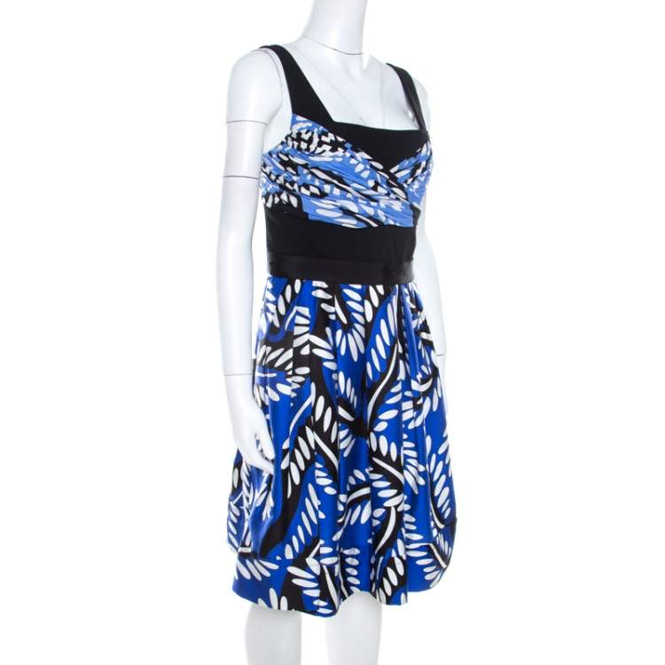 Pre Owned Diane von Furstenberg Blue Printed Cotton Silk Blend Sita Dress L