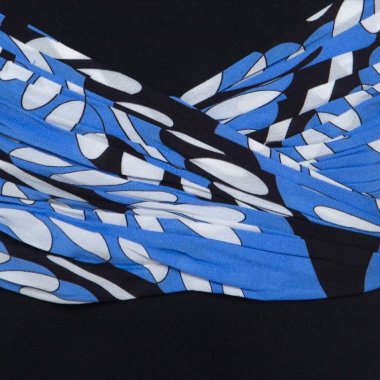 Pre Owned Diane von Furstenberg Blue Printed Cotton Silk Blend Sita Dress L