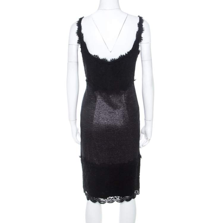 Pre Owned Diane Von Furstenberg Silver and Black Lace Paneled Olivette Sheath Dress M