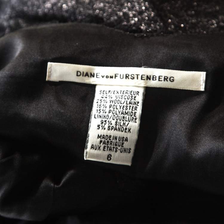 Pre Owned Diane Von Furstenberg Silver and Black Lace Paneled Olivette Sheath Dress M