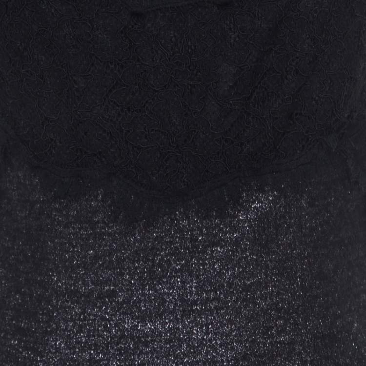 Pre Owned Diane Von Furstenberg Silver and Black Lace Paneled Olivette Sheath Dress M
