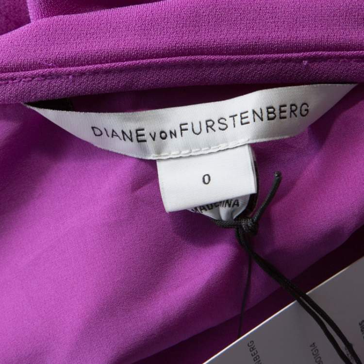 Pre Owned Diane von Furstenberg Crepe Floral Applique Violette Soft Iris Wrap Dress XS
