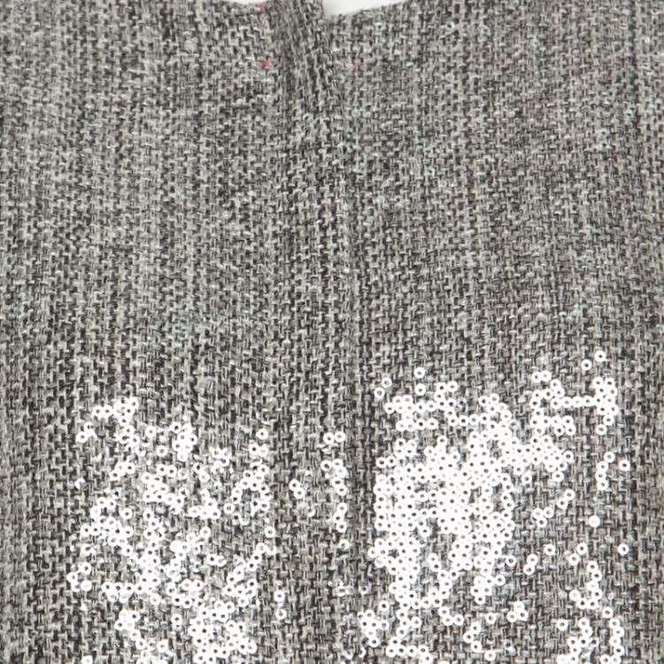 Pre Owned Diane von Furstenberg Silver Sequin Embellished Tweed Tamali Jacket L 