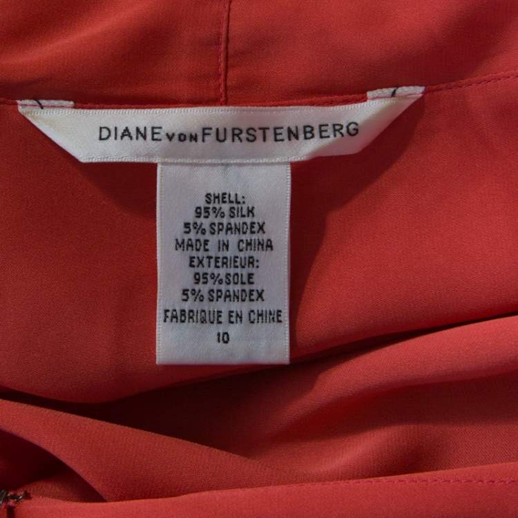 Pre Owned Diane von Furstenberg Brick Red Silk Cross Over Front Issie Blouse L