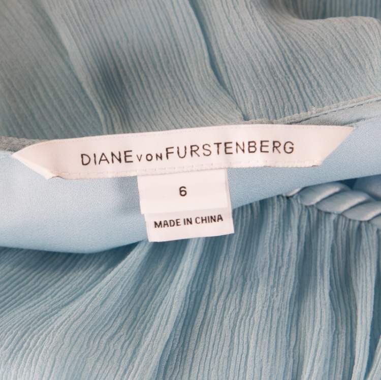 Pre Owned Diane von Furstenberg Powder Blue Plisse Chiffon Silk Fenobe Blouse M