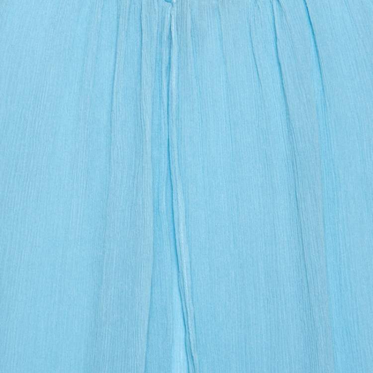 Pre Owned Diane von Furstenberg Powder Blue Plisse Chiffon Silk Fenobe Blouse M