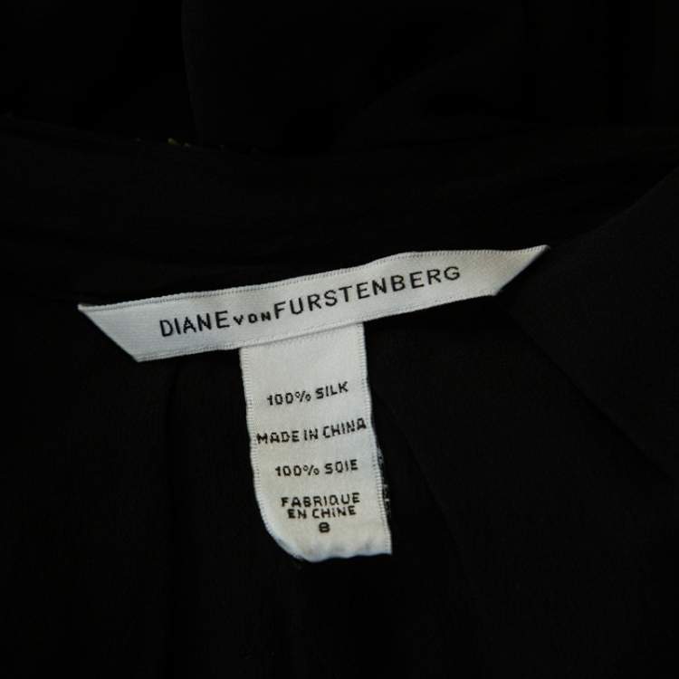 مملوكة مسبقًا Diane Von Furstenberg Black Silk Chiffon Gold Sequin Embellished Ellowyn Sleeveless Vest M 