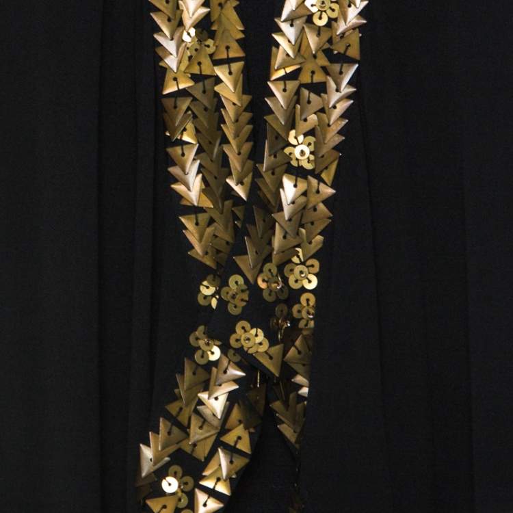 مملوكة مسبقًا Diane Von Furstenberg Black Silk Chiffon Gold Sequin Embellished Ellowyn Sleeveless Vest M 