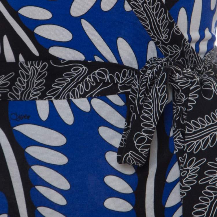 مملوكة مسبقًا Diane Von Furstenberg Blue Printed Silk Jersey Orchid Maxi Wrap Dress M